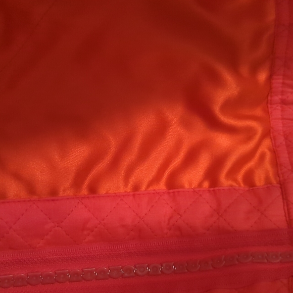 Vintage Quaker Factory Silk Hot Pink Quilted Lightweight Jacket Bling Button M - Picture 9 of 10